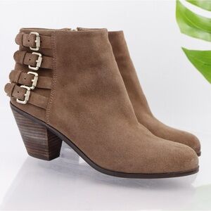 Sam Edelman Womens Lucca Boot Size 8.5 Tan Suede Block Heel Buckle Booties
